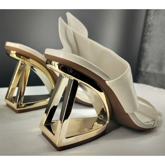 Gianni Bini, Sandal the Paityn Leather Architectural Detail Wedge Pearl - Picture 3 of 16